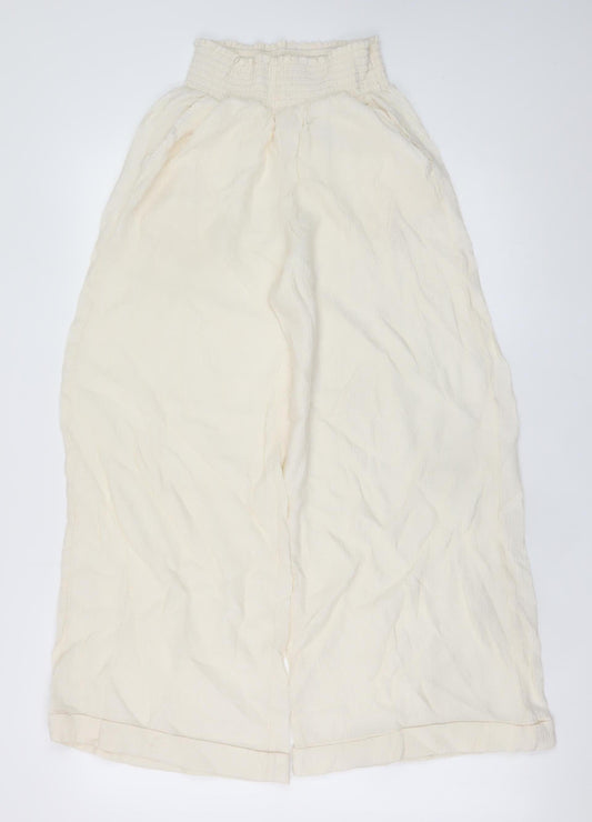H&M Womens Ivory Wide-Leg Viscose Crepe Trousers Size 20