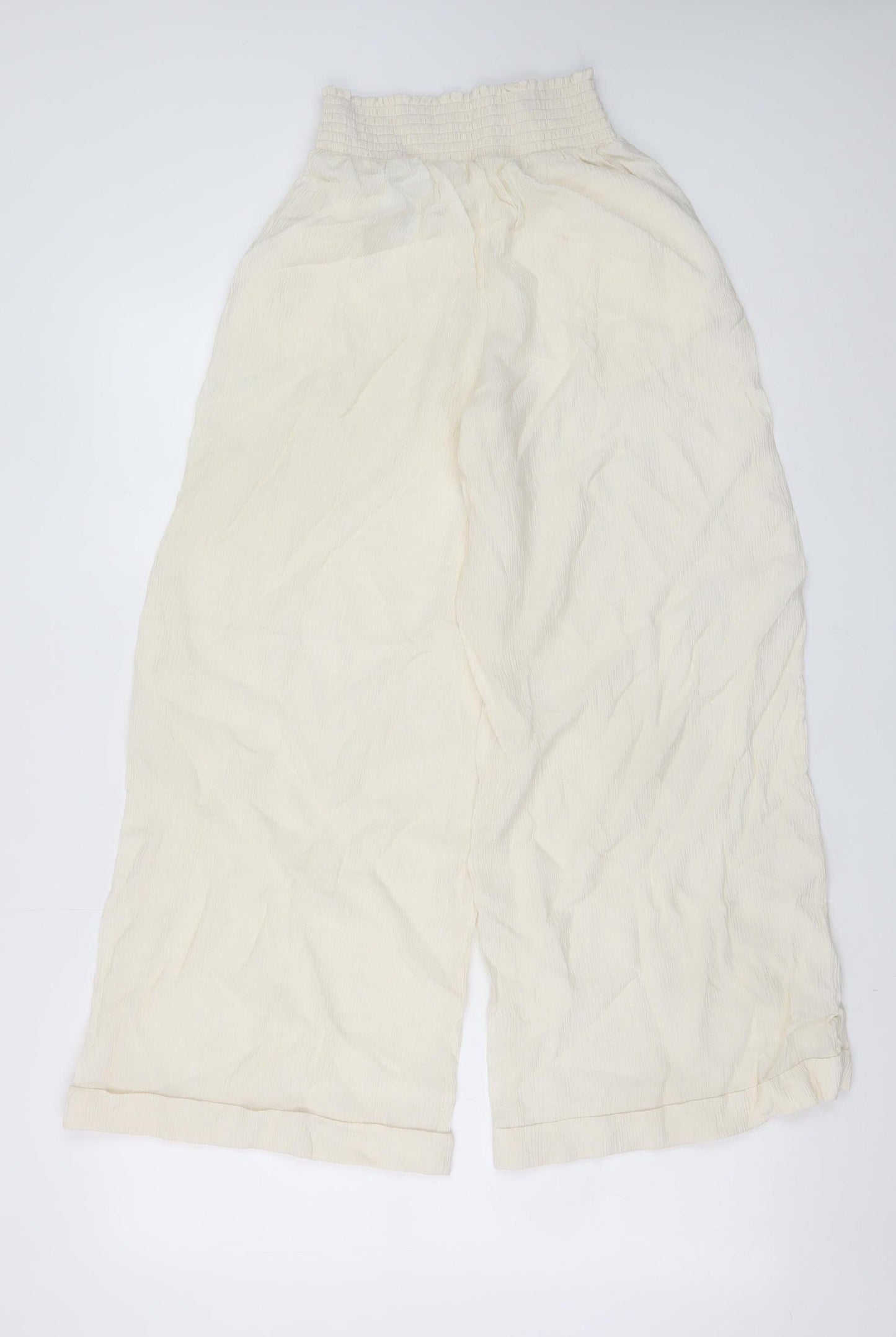 H&M Womens Ivory Wide-Leg Viscose Crepe Trousers Size 20