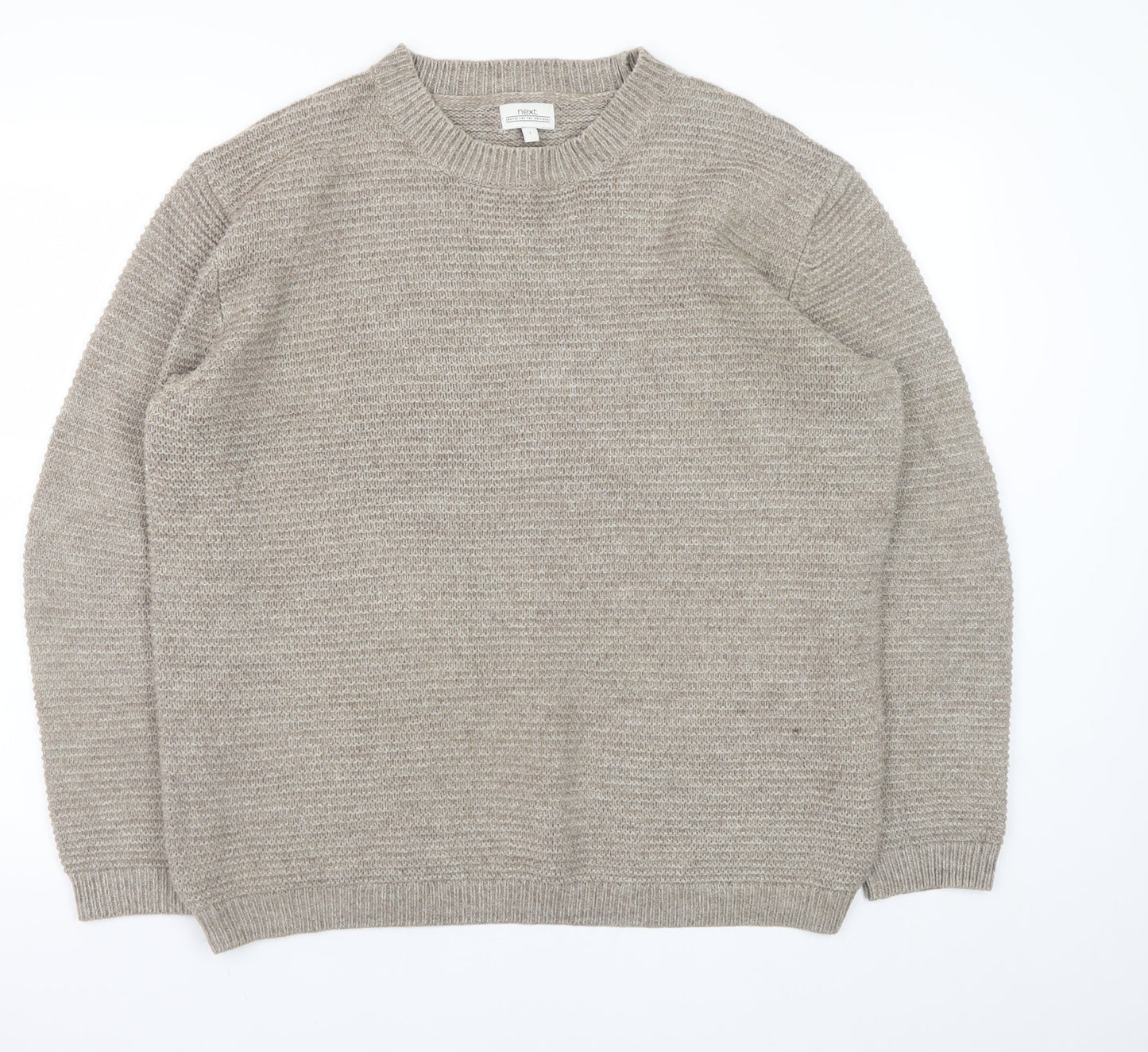Next Men’s Beige Wool Acrylic Crew Neck Pullover Jumper Size L