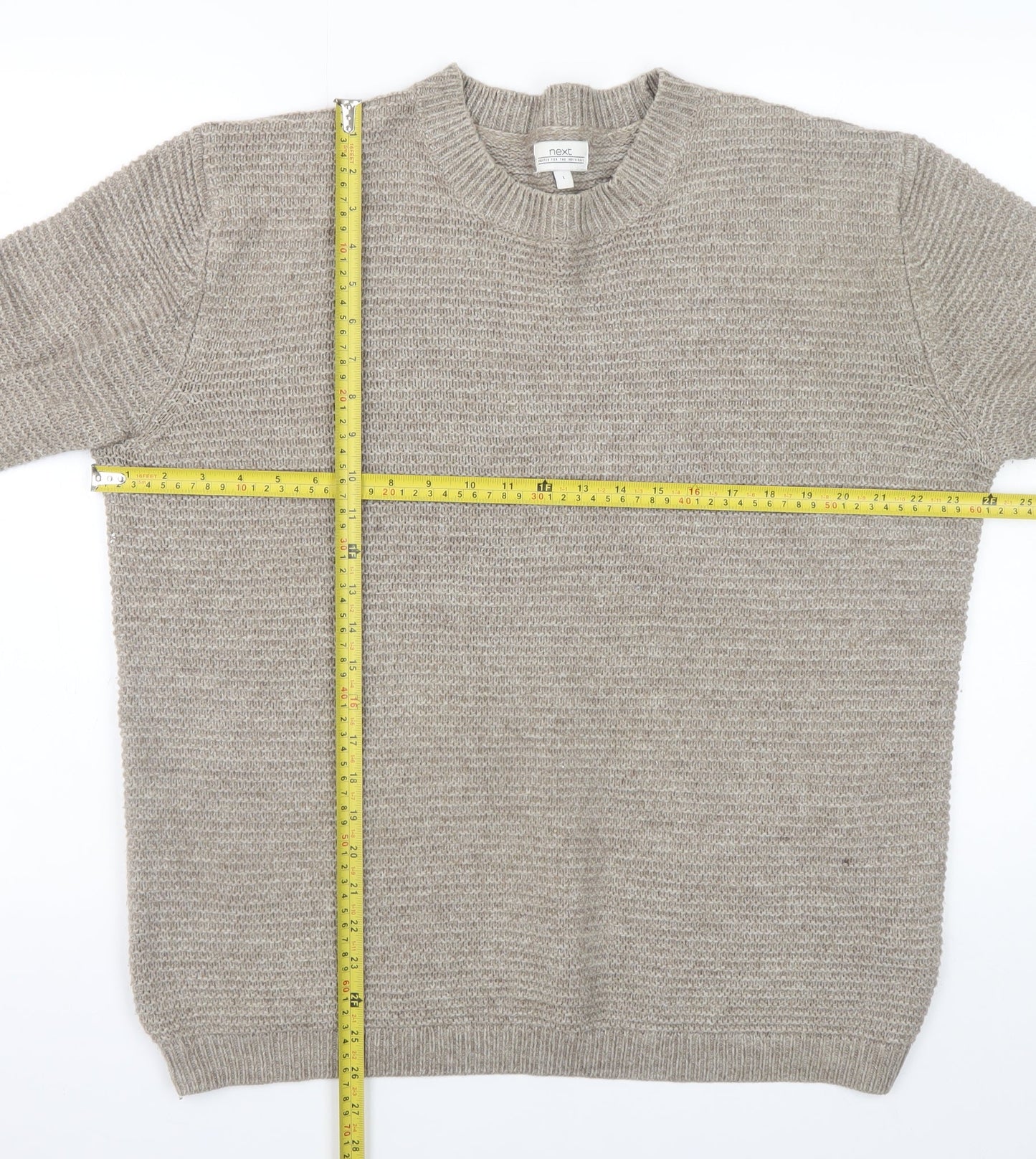 Next Men’s Beige Wool Acrylic Crew Neck Pullover Jumper Size L