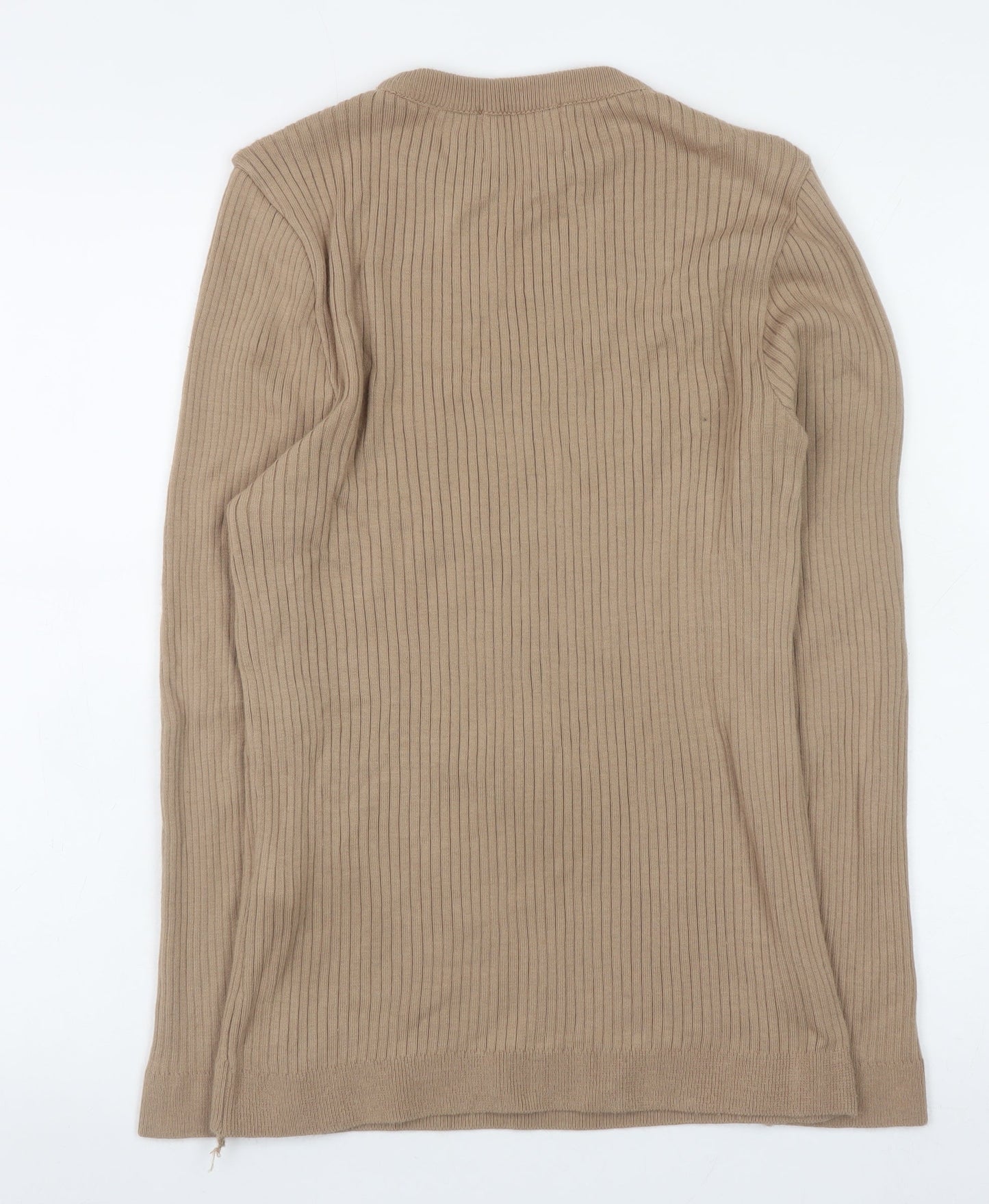 Topman Men's Beige Ribbed Knit Slim Fit Pullover Jumper Size S