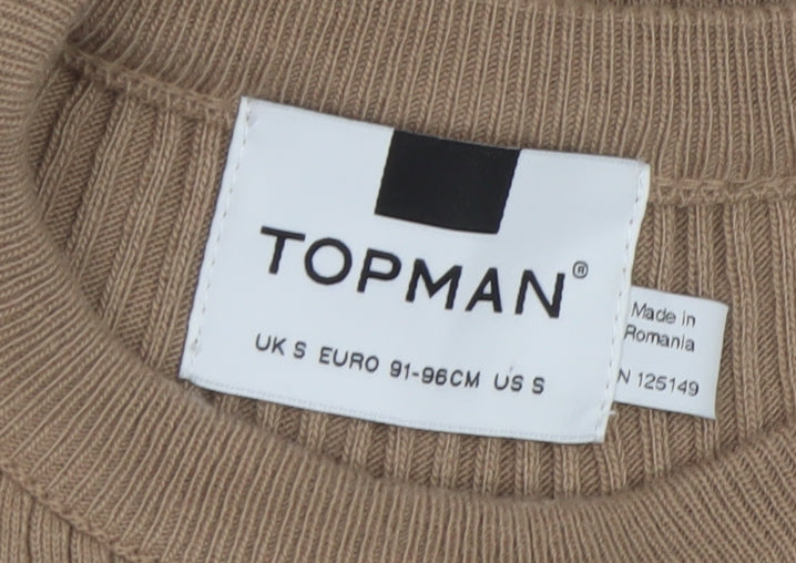 Topman Men's Beige Ribbed Knit Slim Fit Pullover Jumper Size S