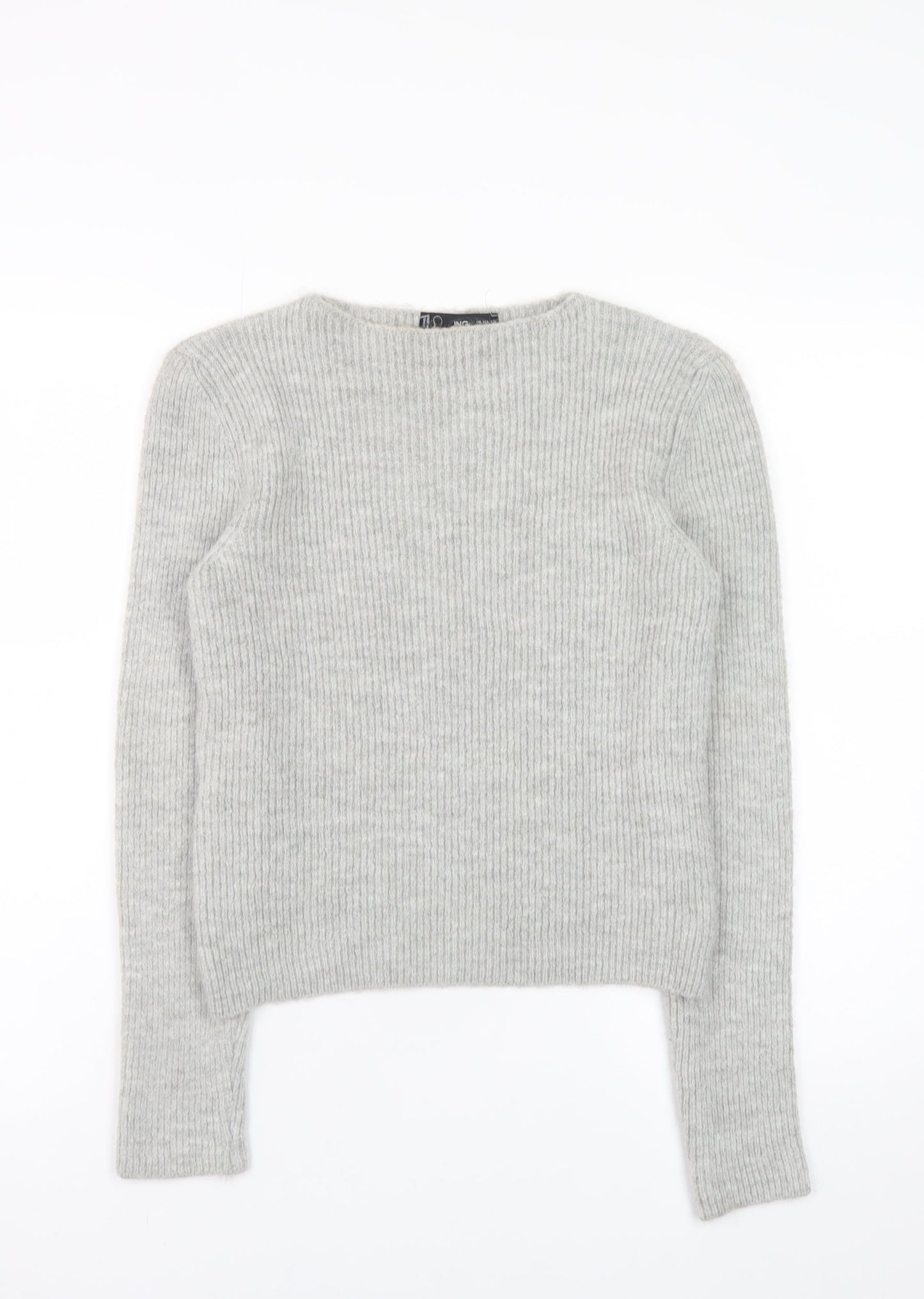 MNG Womens Grey Ribbed Knit Crew Neck Pullover Jumper XS