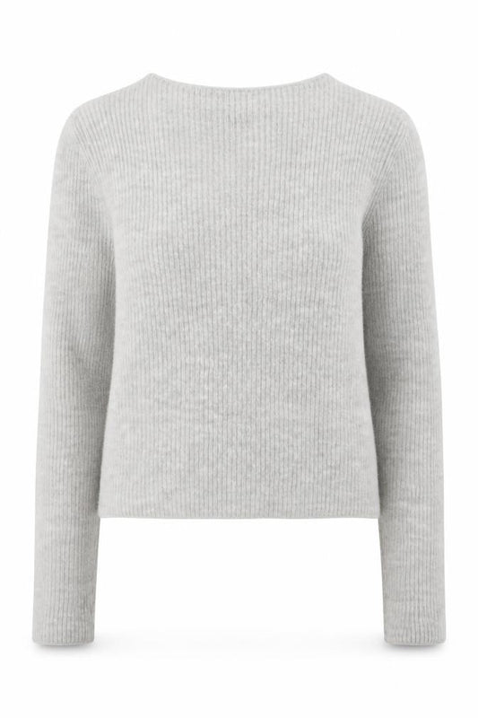 Mango Womens Grey Ribbed Knit Crew Neck Pullover Jumper XS