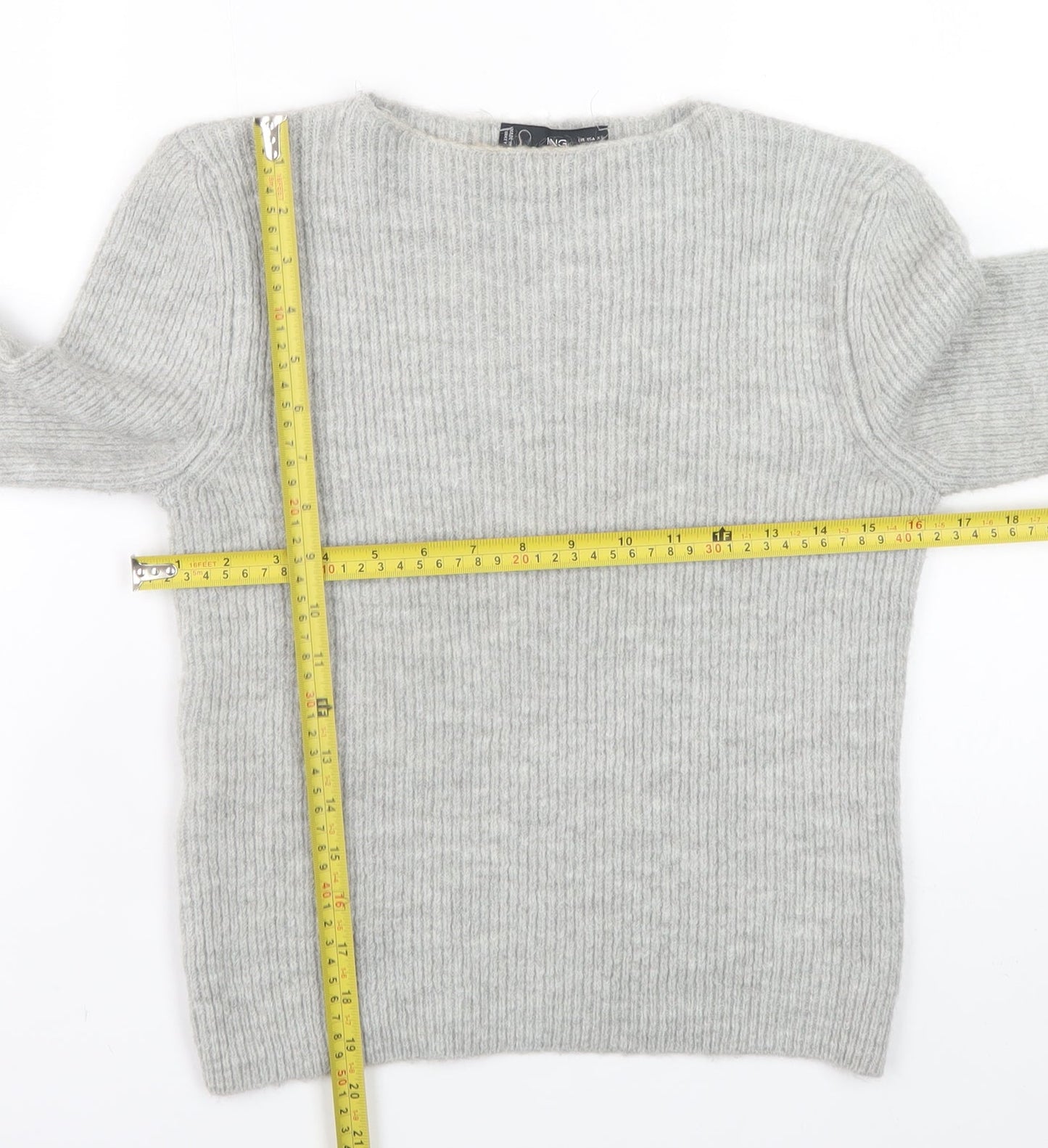 MNG Womens Grey Ribbed Knit Crew Neck Pullover Jumper XS