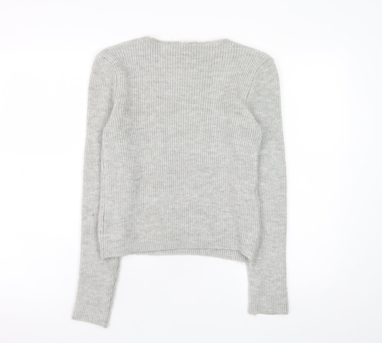 MNG Womens Grey Ribbed Knit Crew Neck Pullover Jumper XS
