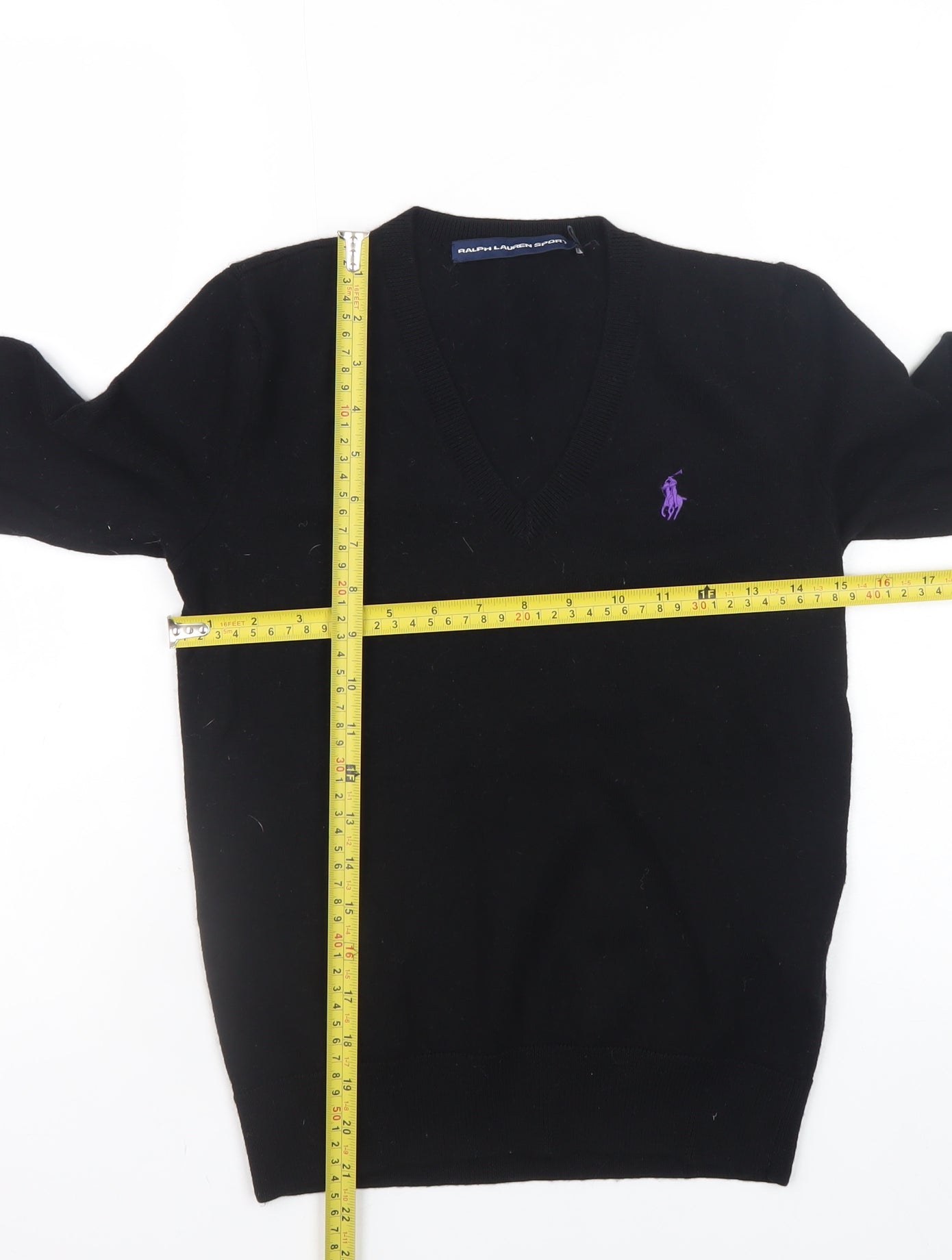 Ralph Lauren Men's Black V-Neck Merino Wool Jumper M