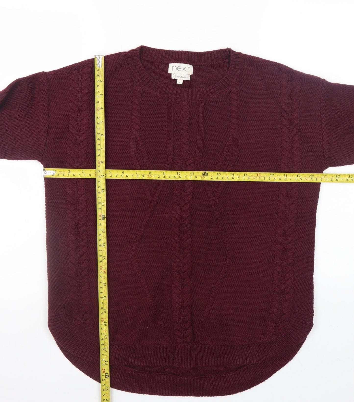 Next Women's Red Cable-Knit Cotton Blend Jumper Size 10