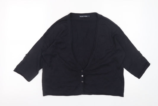 WoolOvers Women's Black Cotton Silk V-Neck 3/4 Sleeve Cardigan Size S