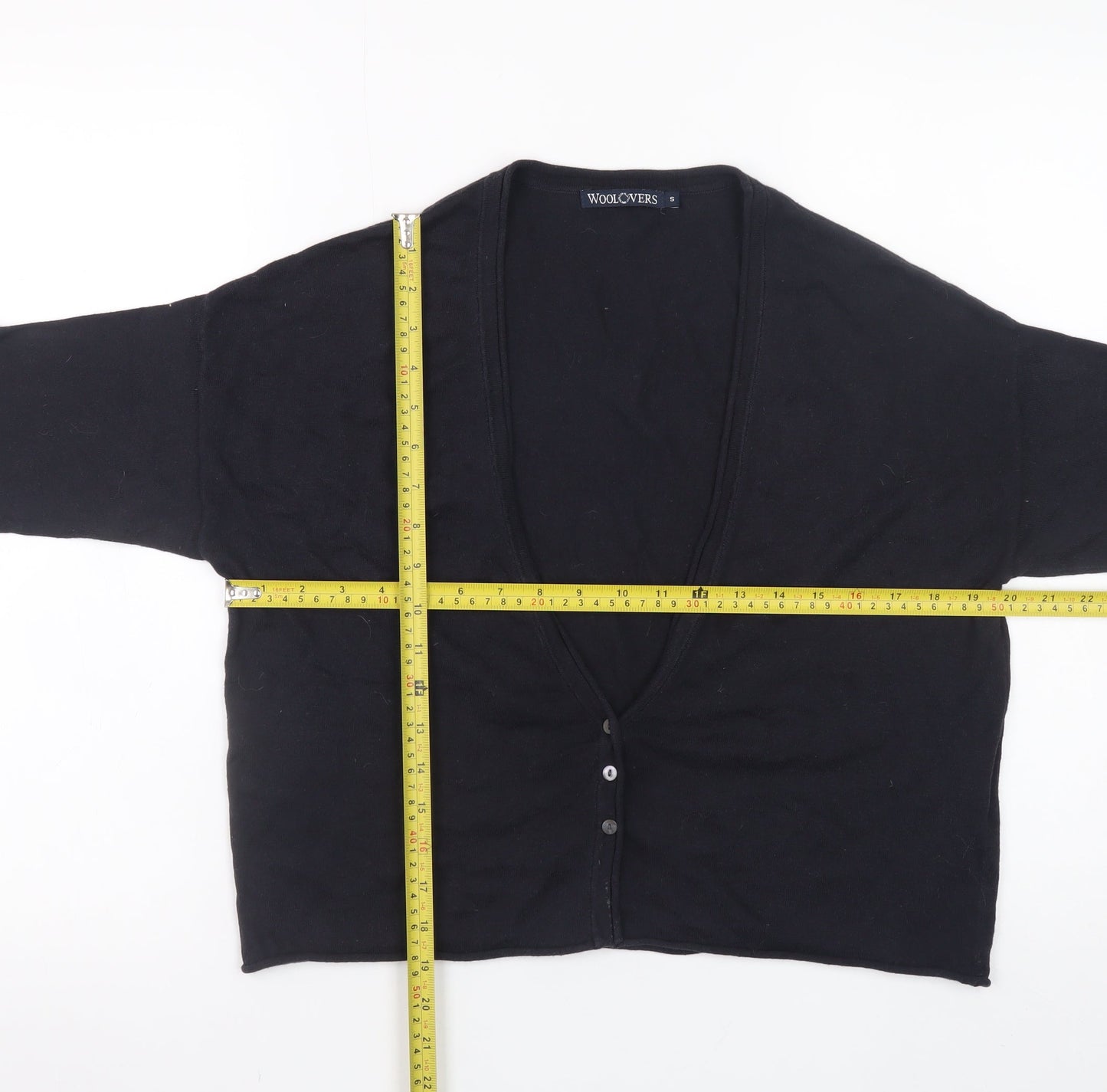 WoolOvers Women's Black Cotton Silk V-Neck 3/4 Sleeve Cardigan Size S
