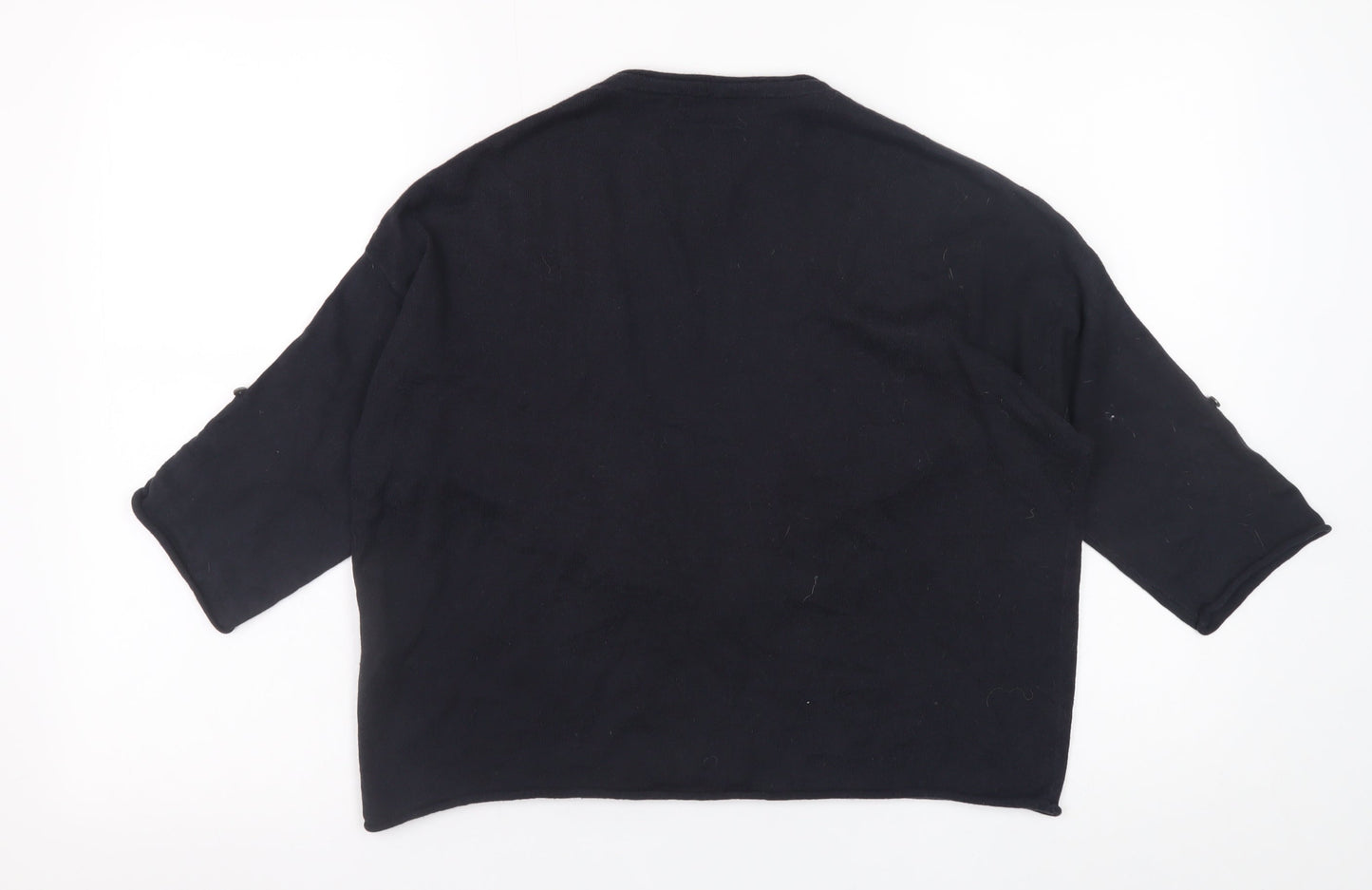 WoolOvers Women's Black Cotton Silk V-Neck 3/4 Sleeve Cardigan Size S