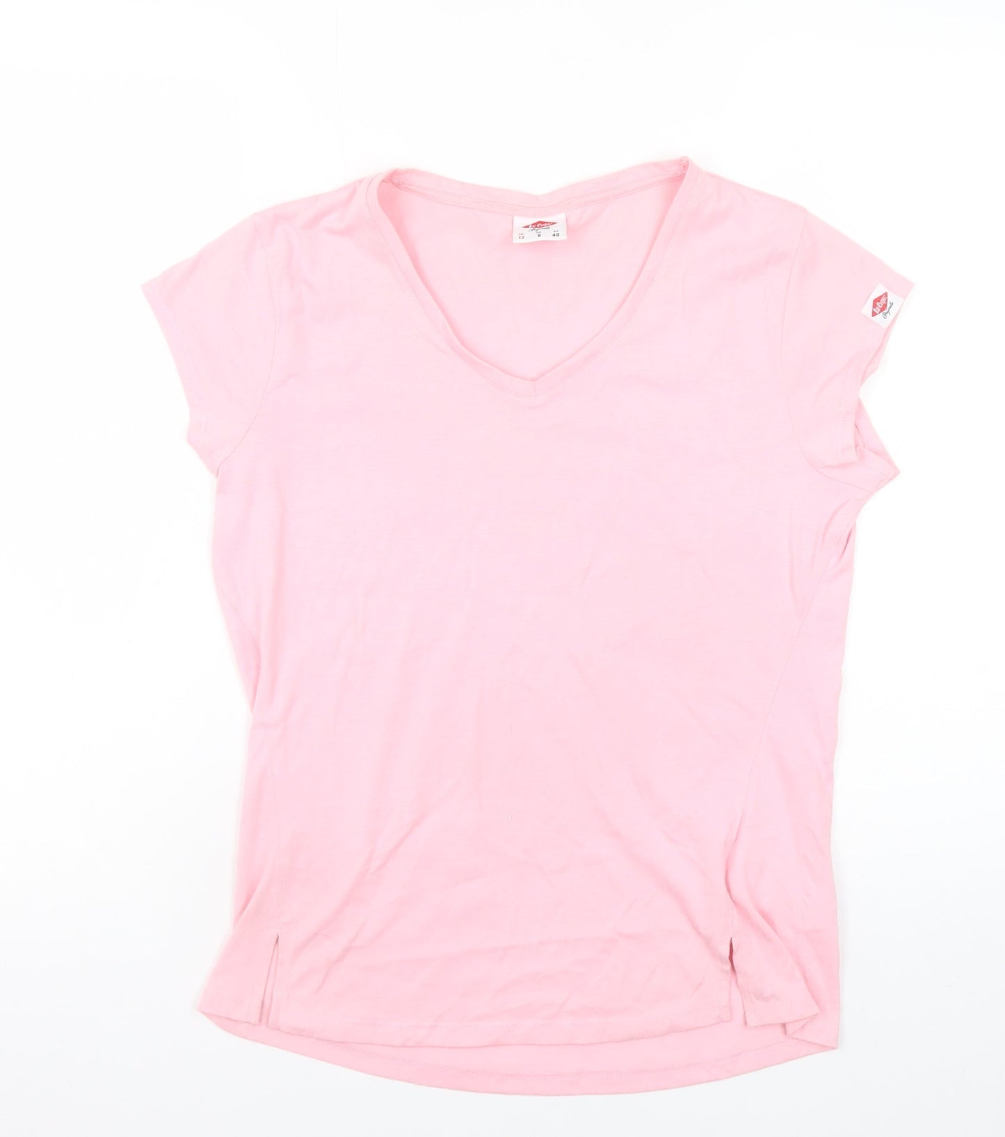 Lee Cooper Womens Pink V-Neck Short Sleeve Basic T-Shirt Size 12