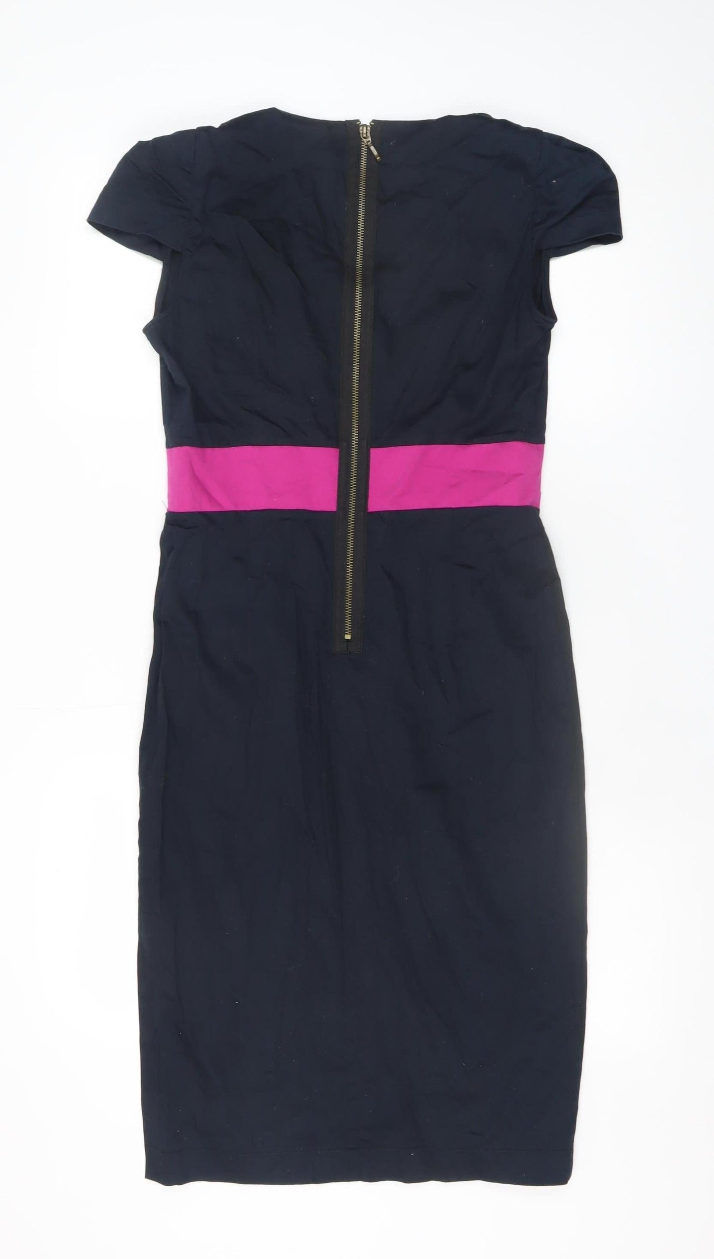 Marks and Spencer Women Black Pink Sheath Dress Size 10 Short Sleeve V-Neck