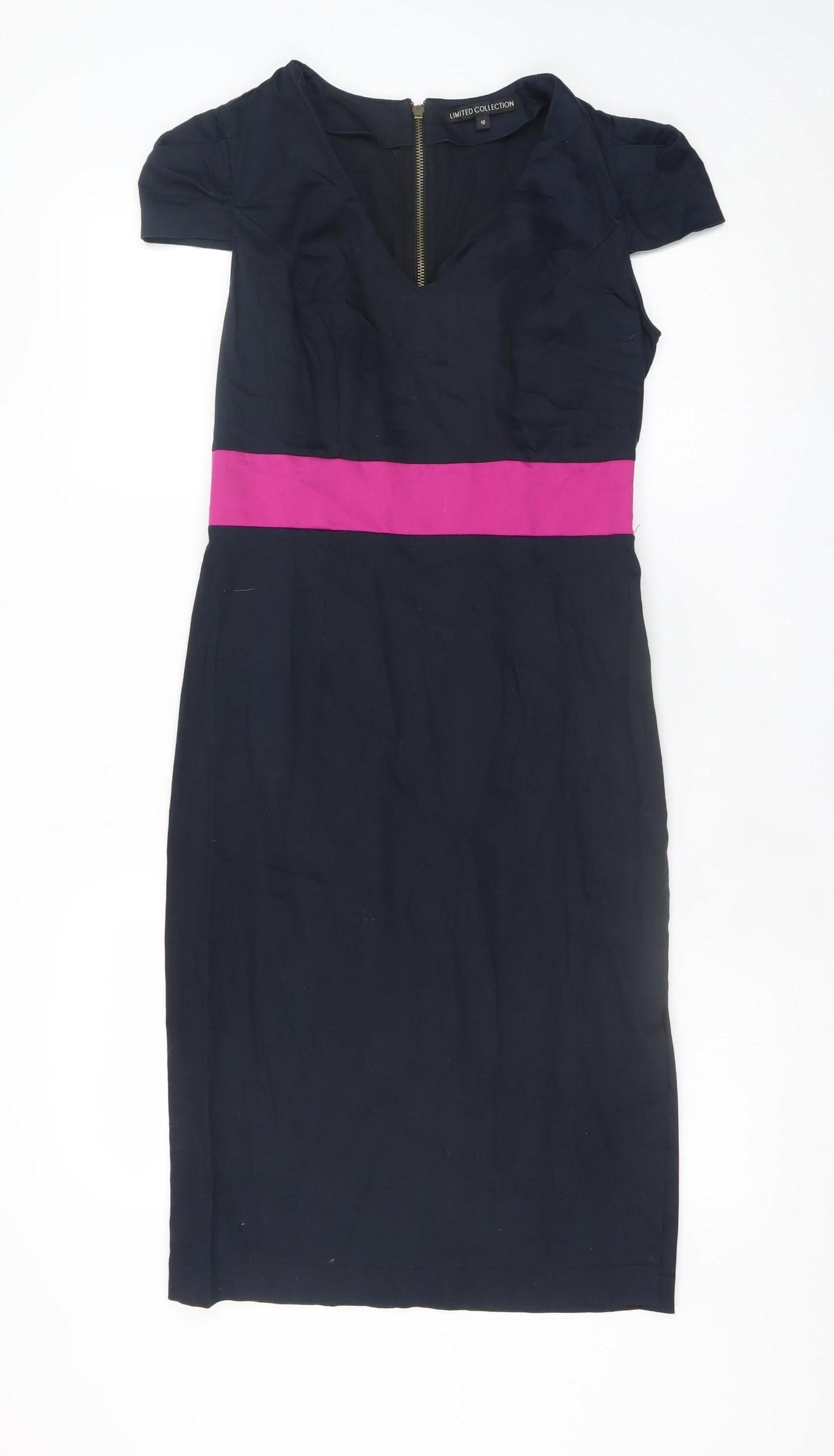 Marks and Spencer Women Black Pink Sheath Dress Size 10 Short Sleeve V-Neck