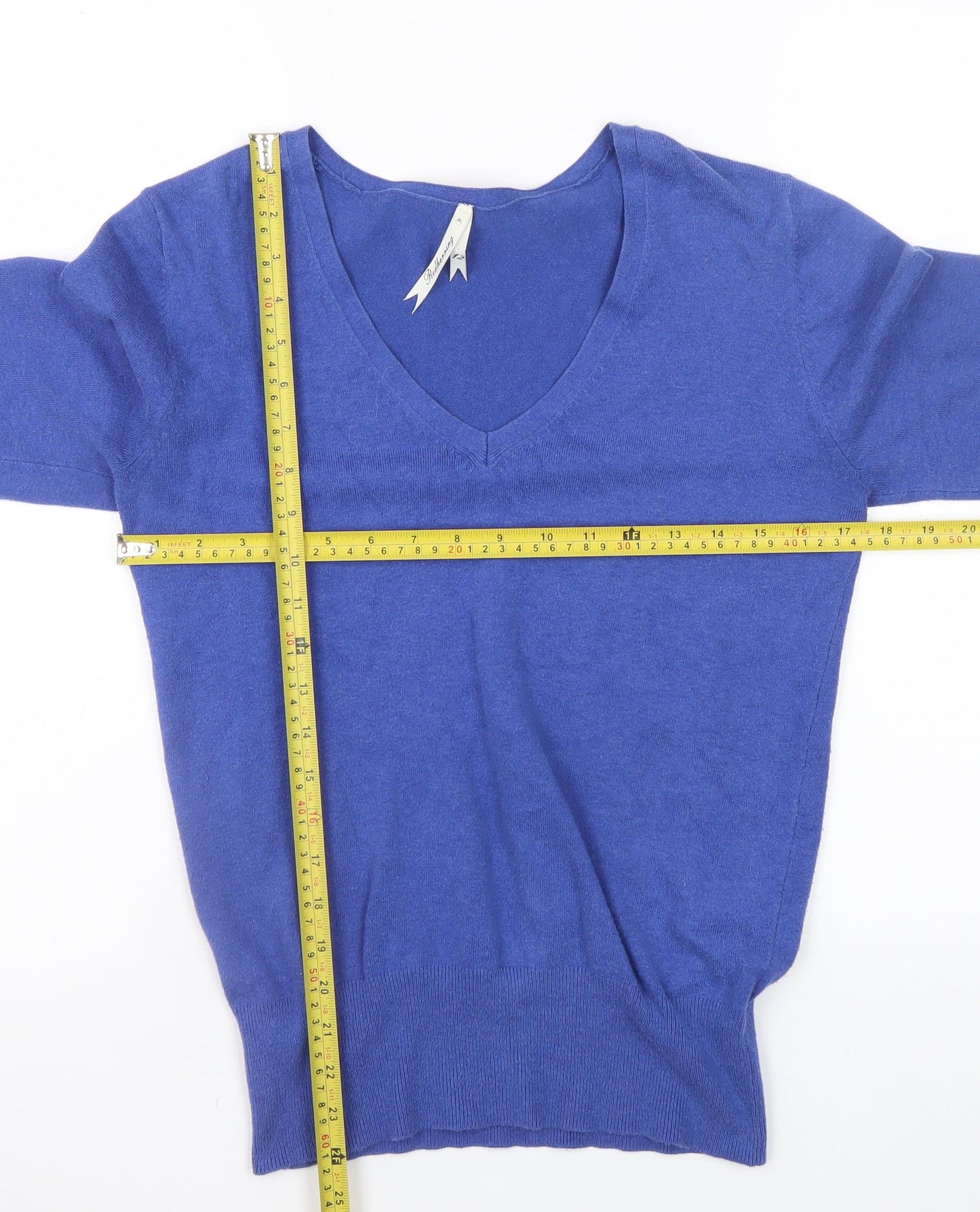 Debenhams Women Blue V-Neck Cotton Knit Jumper Size 12