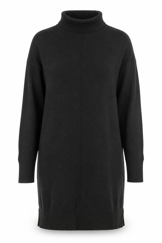 Front view of French Connection Women's Black Roll Neck Long Sleeve Knit Sweater Dress, size M