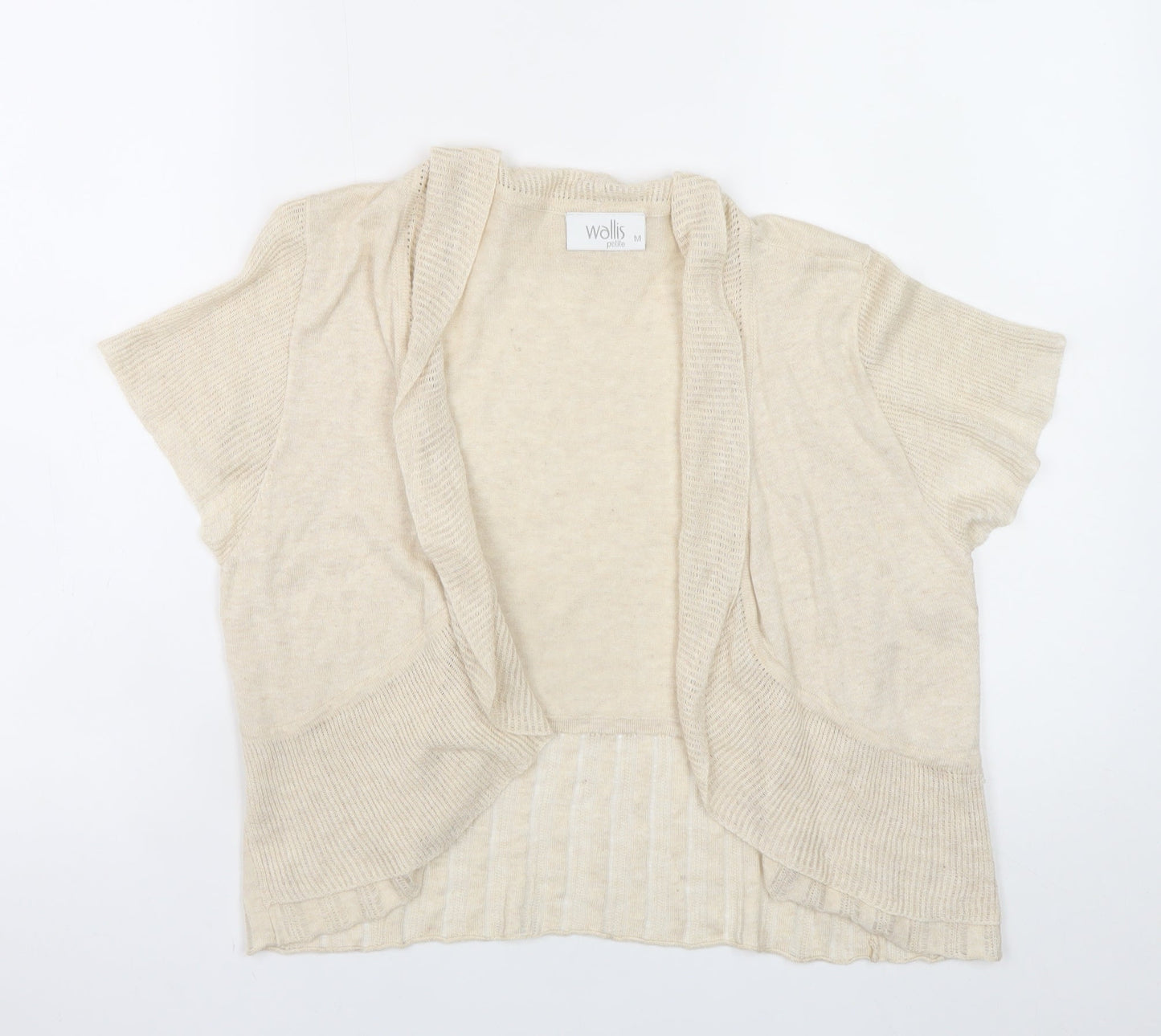Wallis Petite Beige Short Sleeve Open Knit Cardigan Womens M