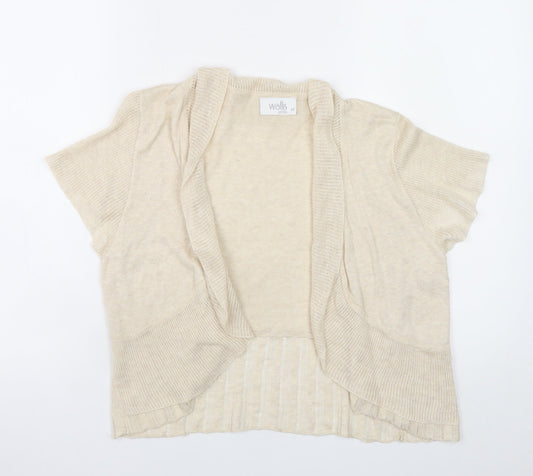 Wallis Petite Beige Short Sleeve Open Knit Cardigan Womens M