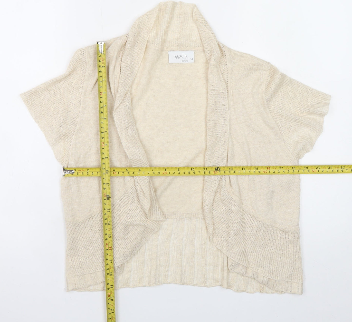 Wallis Petite Beige Short Sleeve Open Knit Cardigan Womens M