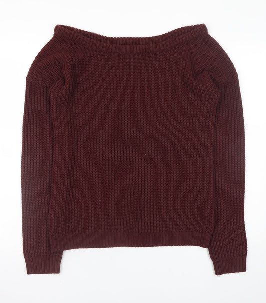 Missguided Women's Burgundy Boat Neck Chunky Knit Jumper Size S