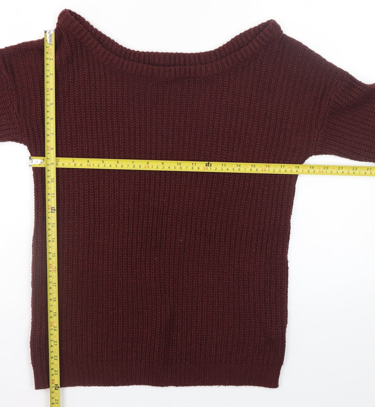 Missguided Women's Burgundy Boat Neck Chunky Knit Jumper Size S