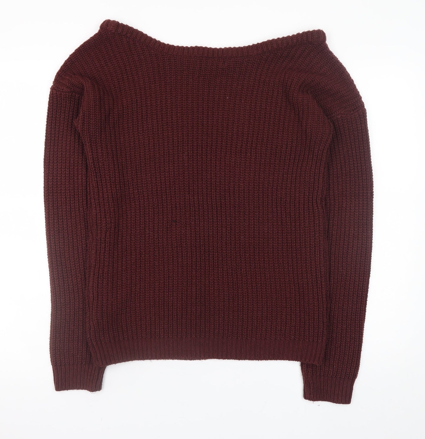 Missguided Women's Burgundy Boat Neck Chunky Knit Jumper Size S