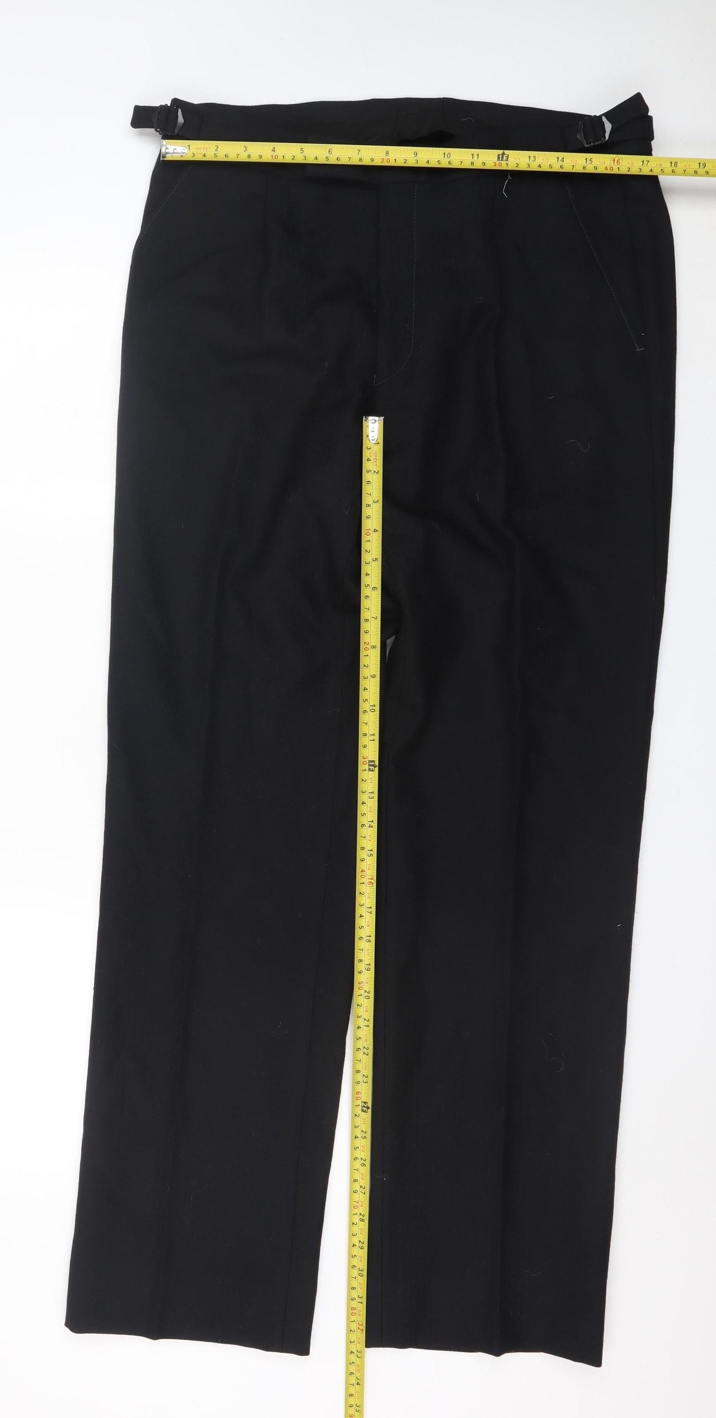 Magee Ireland Womens Black Formal Wool Blend Straight Trousers Size 14