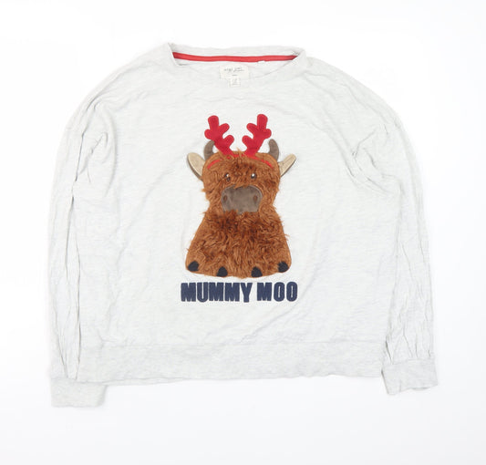 Next Women Grey Christmas Reindeer Pyjama Top Size 12