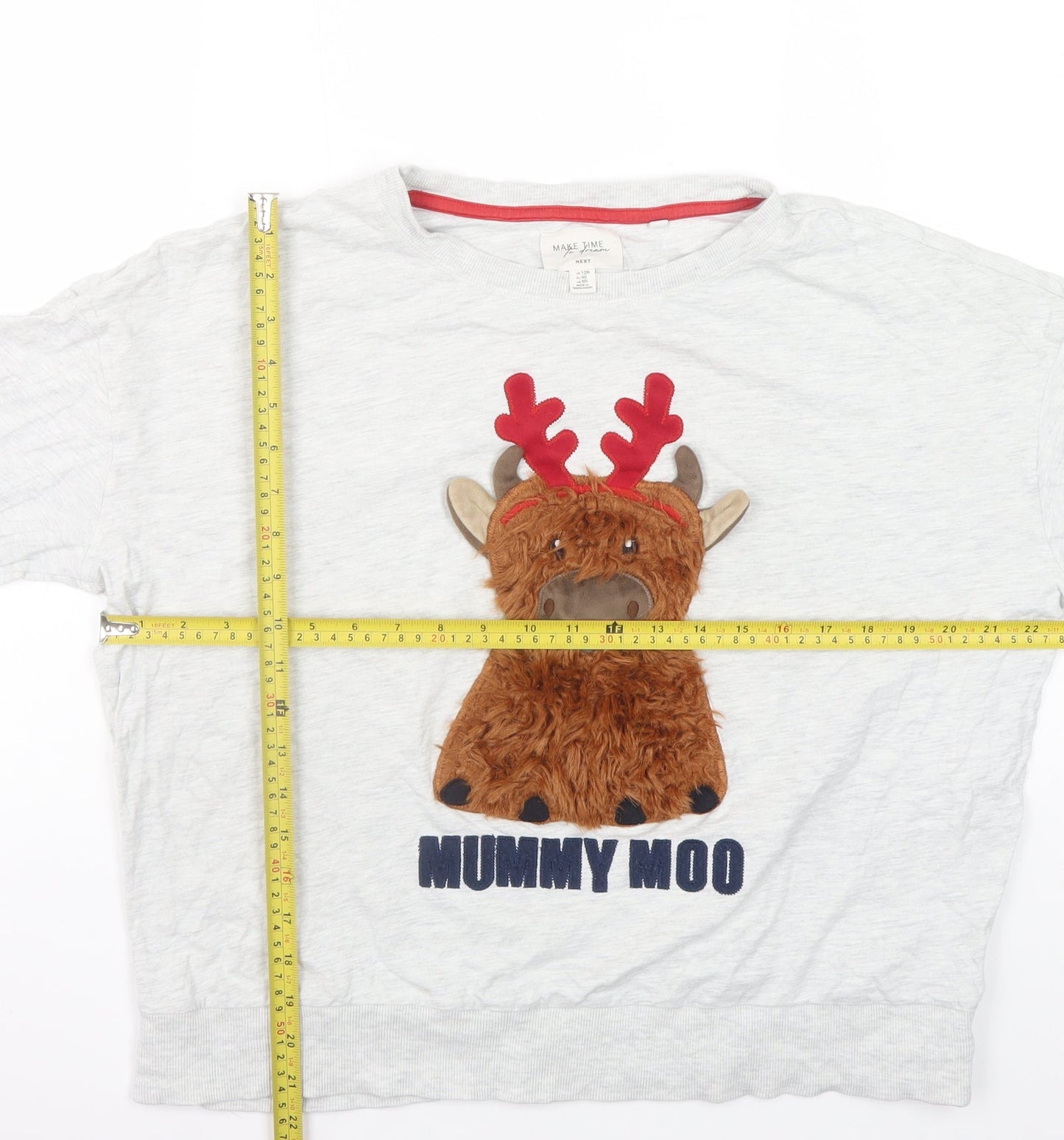 Next Women Grey Christmas Reindeer Pyjama Top Size 12