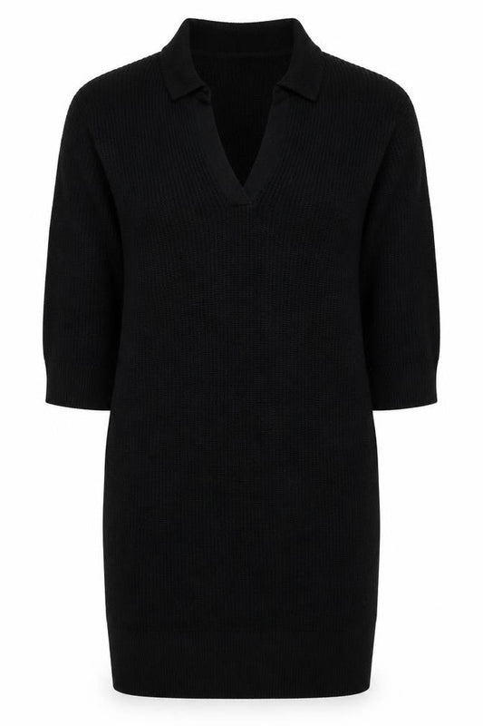 Topshop Women’s Black Knit Jumper Dress Size 8 V-Neck Collared
