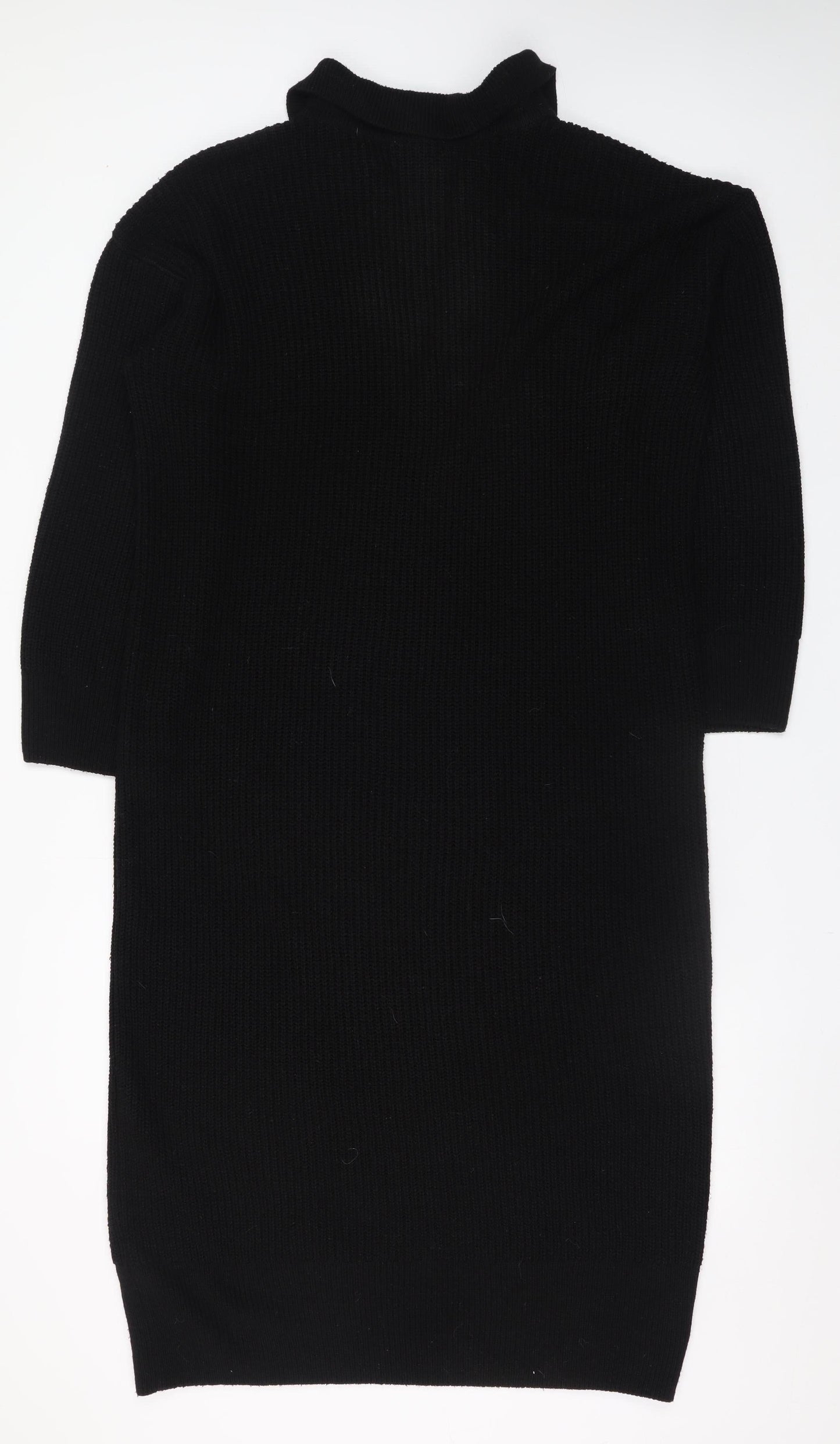 Topshop Women’s Black Knit Jumper Dress Size 8 V-Neck Collared
