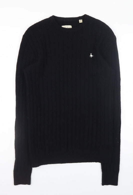 Jack Wills Men's Black Wool Crew Neck Cable Knit Jumper S