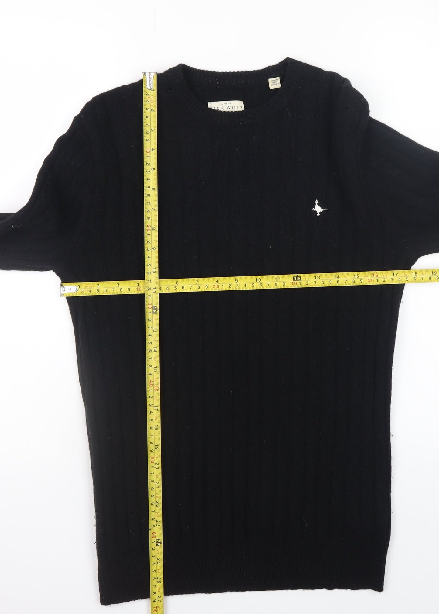 Jack Wills Men's Black Wool Crew Neck Cable Knit Jumper S