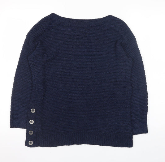 Debenhams Women's Blue Knitted Boat Neck Button Jumper Size 12