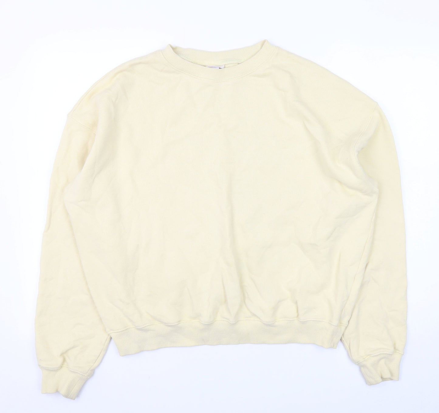H&M Sport Women Beige Cotton Crew Neck Pullover Sweatshirt M