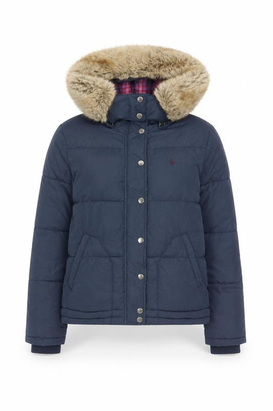 Jack Wills Womens Blue Faux Fur Hooded Puffer Jacket UK 12