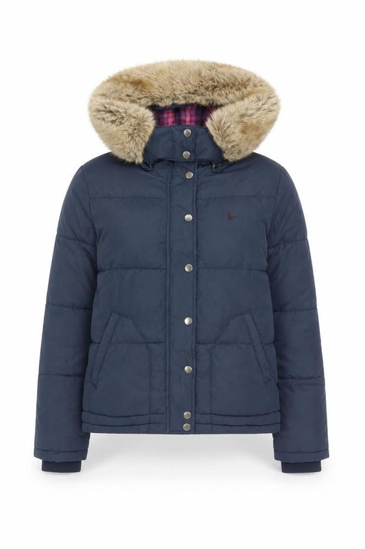 Jack Wills Womens Blue Faux Fur Hooded Puffer Jacket UK 12
