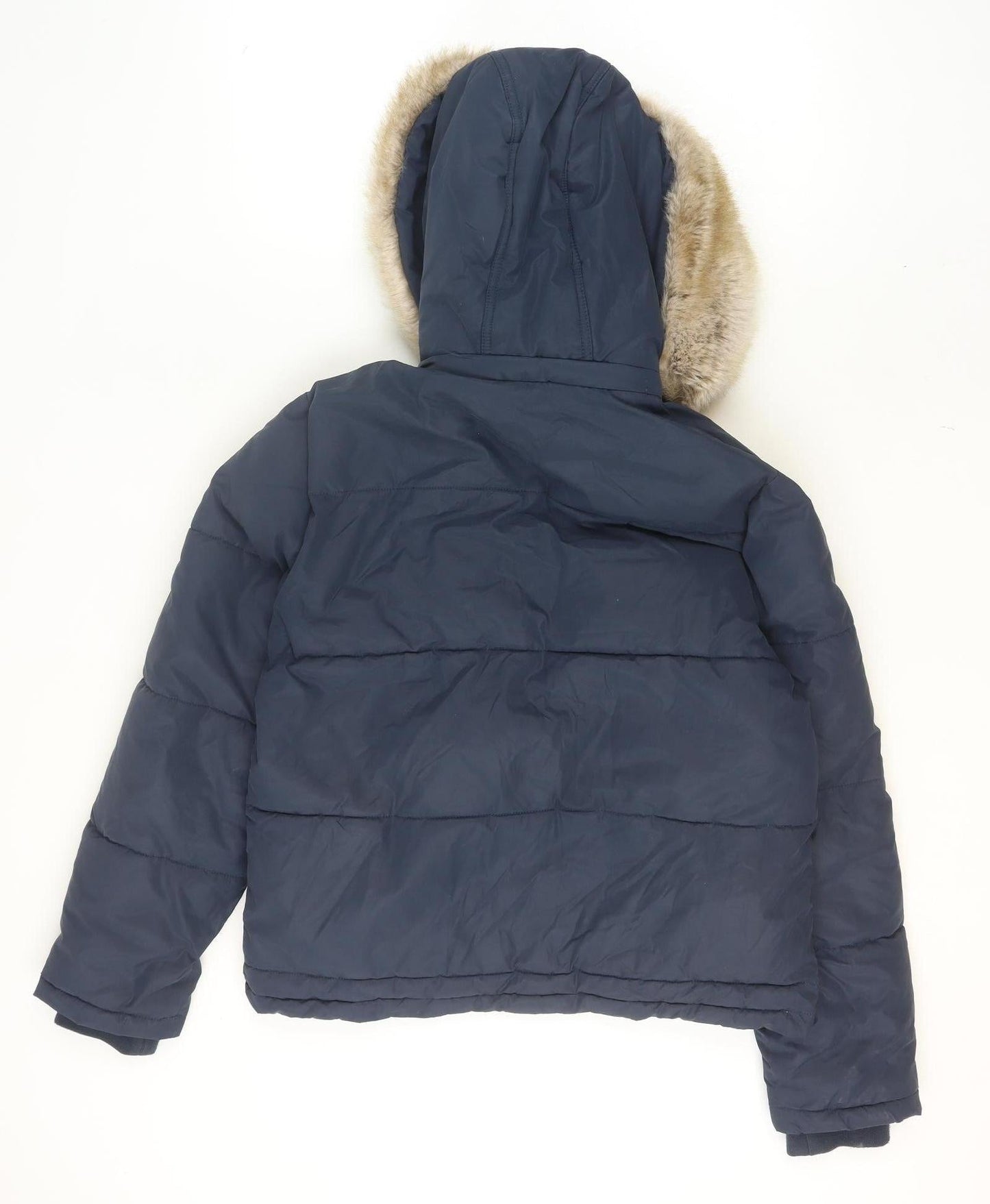Jack Wills Womens Blue Faux Fur Hooded Puffer Jacket UK 12