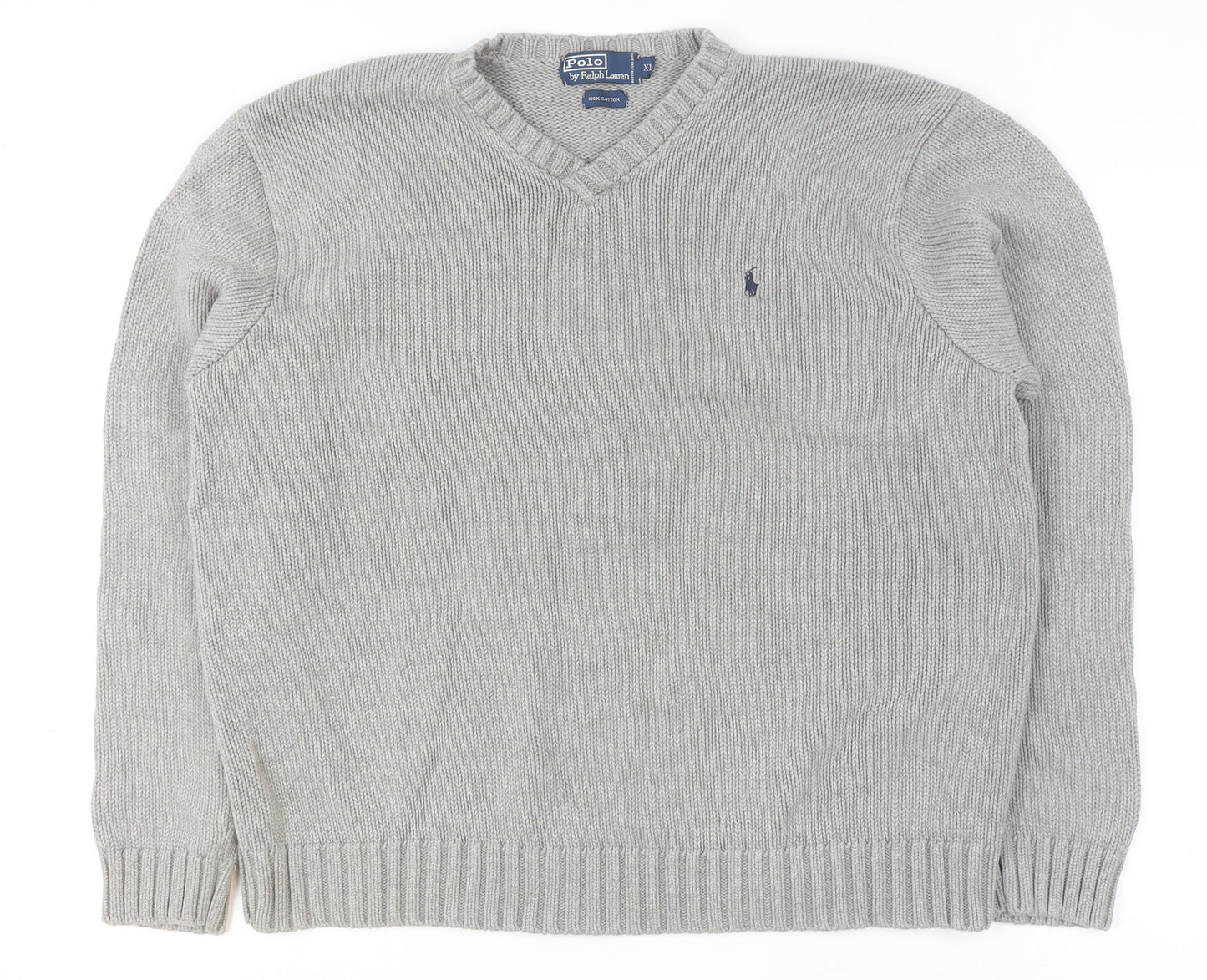 Polo Ralph Lauren Mens Grey XL Cotton V-Neck Jumper