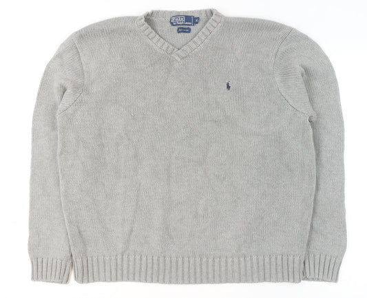 Polo Ralph Lauren Mens Grey XL Cotton V-Neck Jumper