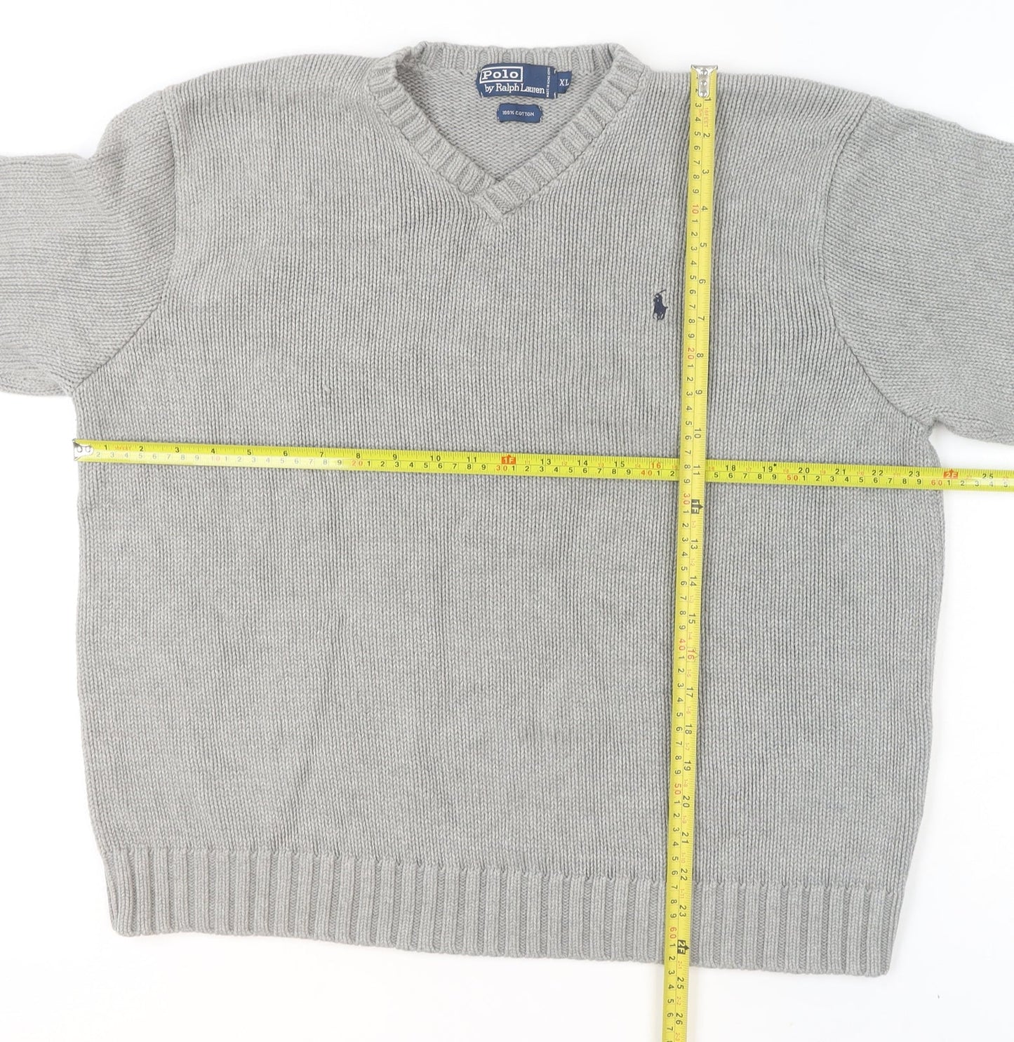 Polo Ralph Lauren Mens Grey XL Cotton V-Neck Jumper