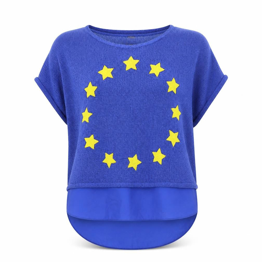 Phase Eight Womens Blue Short Sleeve Cotton Blend Star Jumper Size M