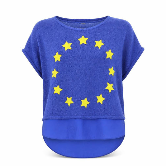 Phase Eight Womens Blue Short Sleeve Cotton Blend Star Jumper Size M