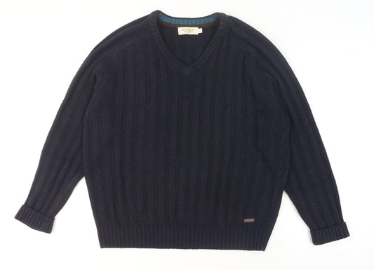 PG Field Men's Blue V-Neck Cable Knit Acrylic Jumper Size L