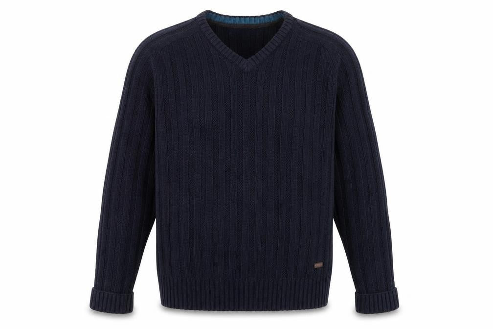 PG Field Men's Blue V-Neck Cable Knit Acrylic Jumper Size L