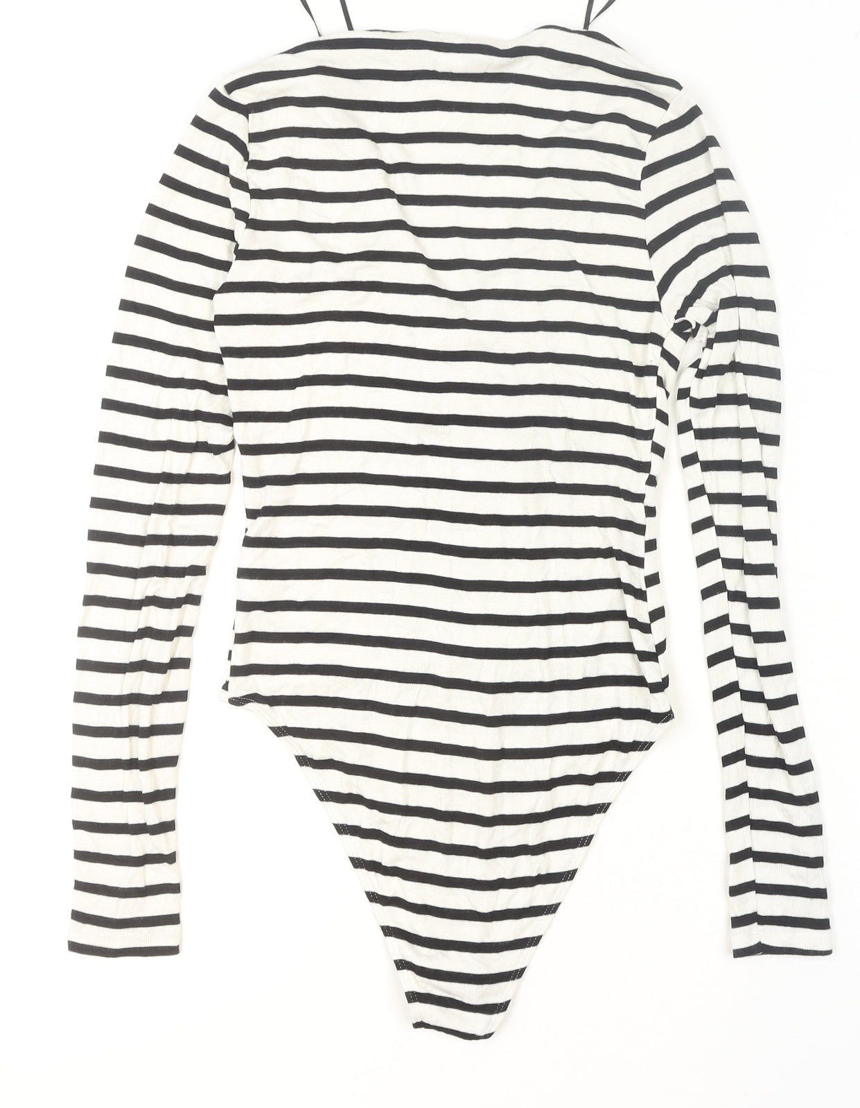 H&M Women's Black White Striped Viscose Bodysuit Size S Long Sleeve