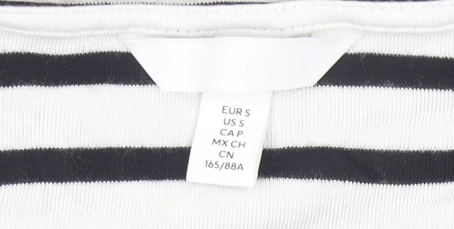 H&M Women's Black White Striped Viscose Bodysuit Size S Long Sleeve