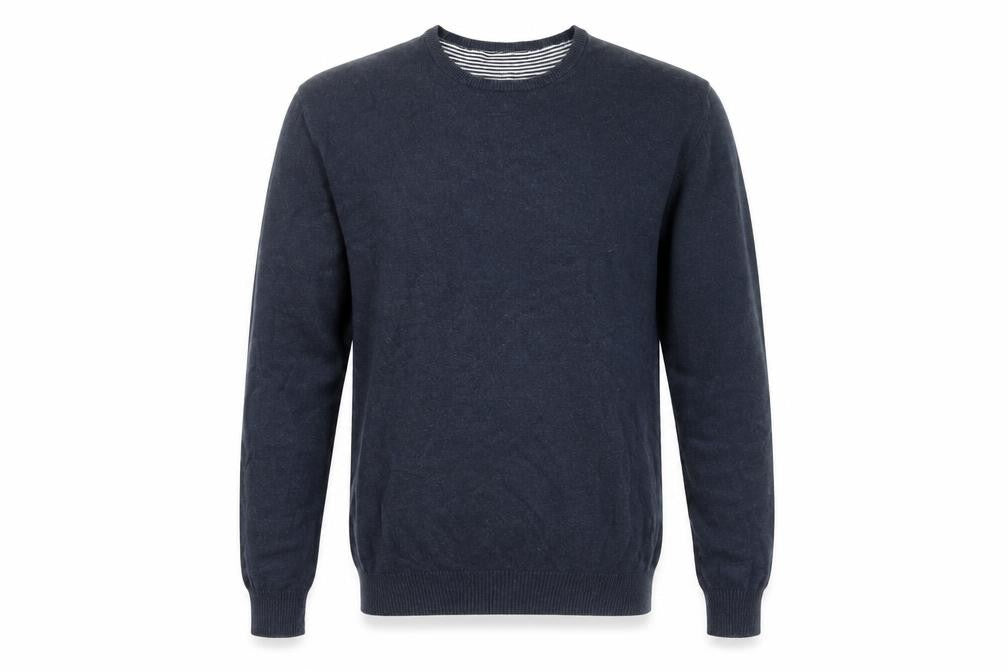 Samuel Windsor Men Blue L Cotton Cashmere Crew Neck Jumper