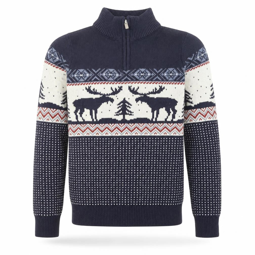 Next Men's Blue Fair Isle 1/2 Zip Cotton Blend Jumper XS