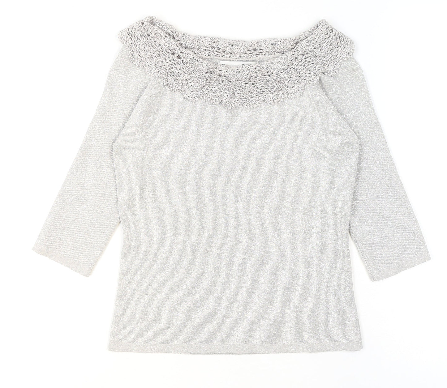 Joseph A. Womens Silver Crochet Neck Knit Blouse Size S